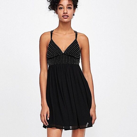 Zara Dresses & Skirts - Zara Dress Black Beaded Tulle Sparkly Dress Size Medium